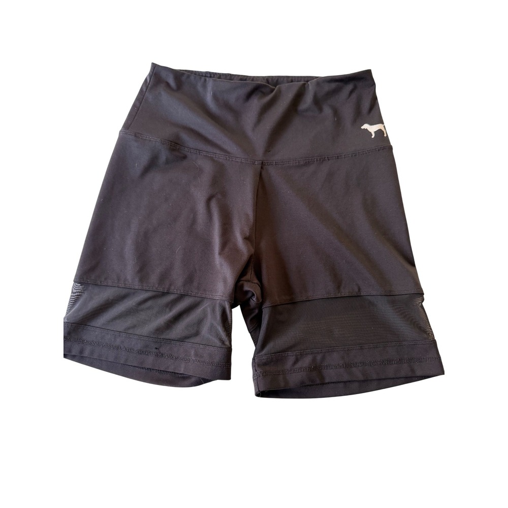 PINK Victoria's Secret Ultimate Biker Shorts M Black Mesh High Waist Athletic